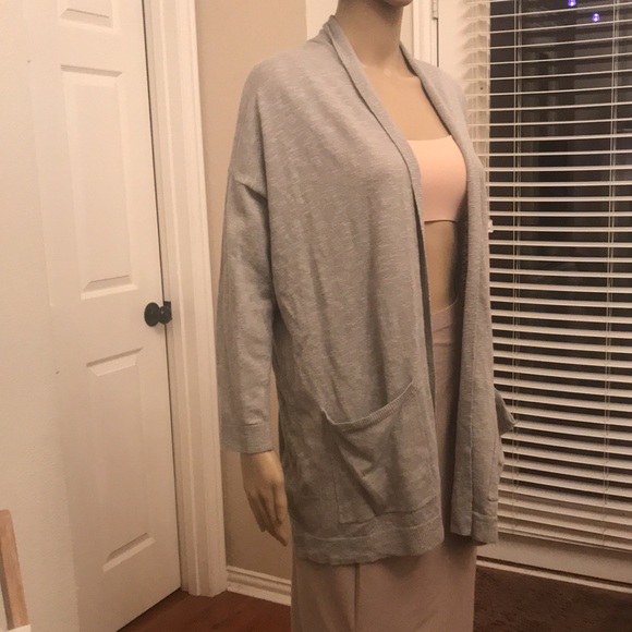 Eileen Fisher Silver Organic Linen High Collar Ribbed Knit Cardigan Size XS - Picture 7 of 13